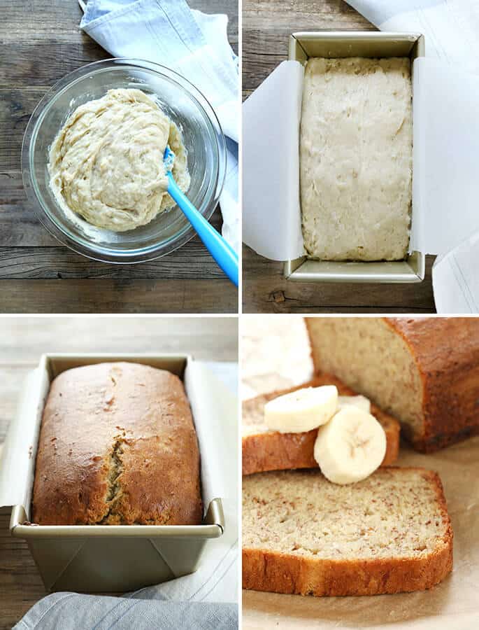 Moist, tender gluten free banana bread made the easy way, in one bowl. Never let those ripe bananas go to waste!