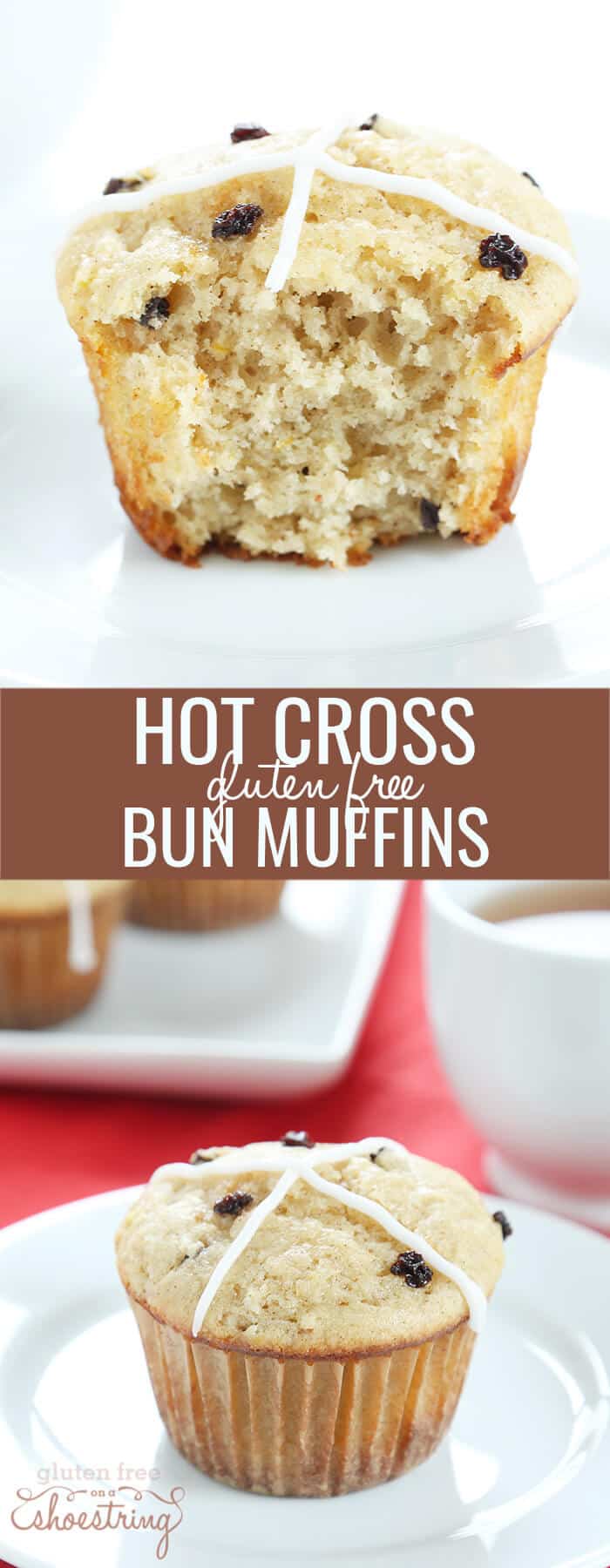 Have a traditional Easter the easy way with these tender, lightly spiced gluten free hot cross bun muffins! http://glutenfreeonashoestring.com/