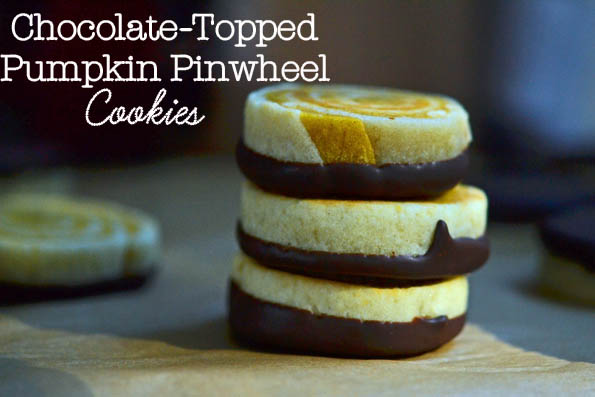 Chocolate-Topped Pumpkin Pinwheel Cookies