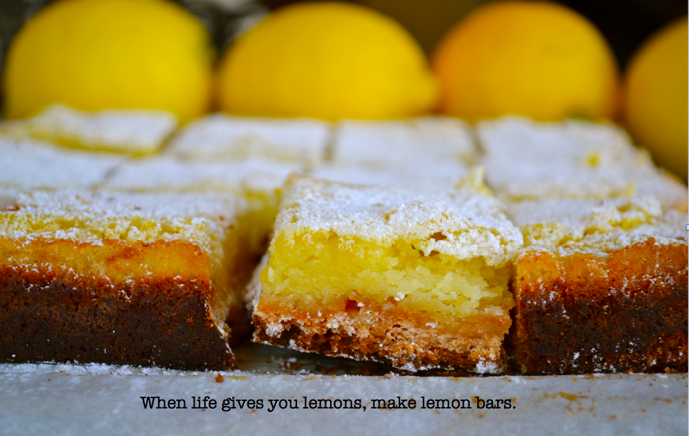 A close up of a lemon square 