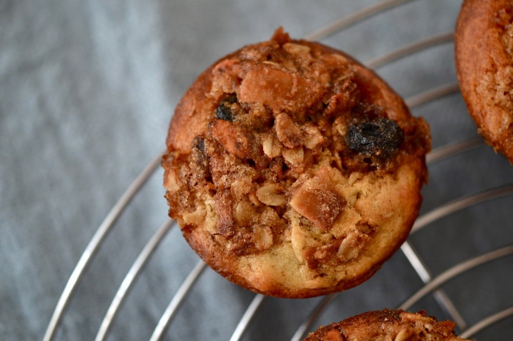 Close up of granola muffin on tray