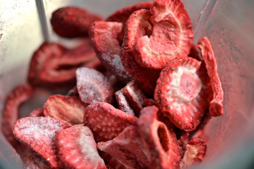 A close up of freeze dried strawberries