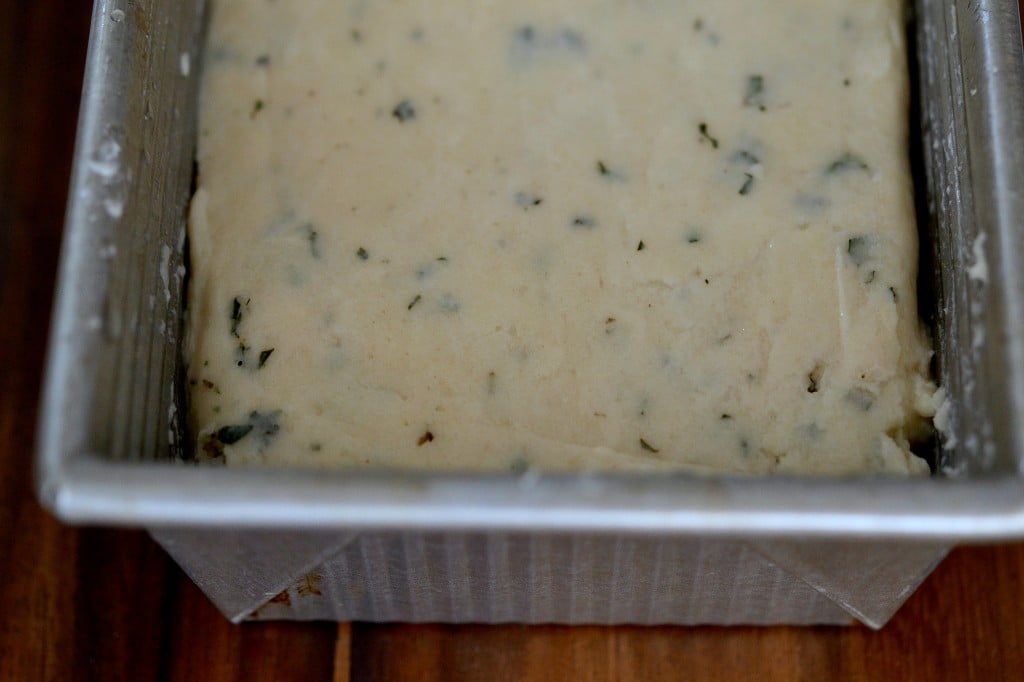 Raw bread in a loaf pan