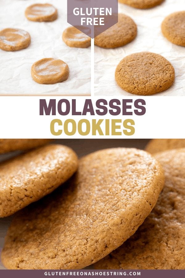 Molasses Cookies raw on tray, baked on tray, and arranged on a cake plate