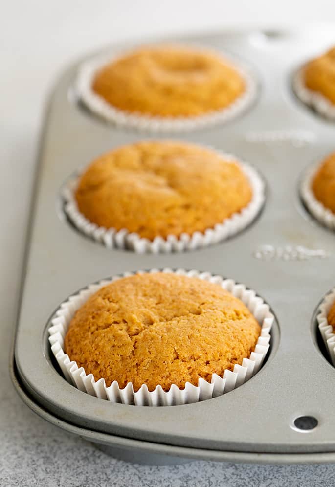 Pumpkin cupcakes baked in muffin tin