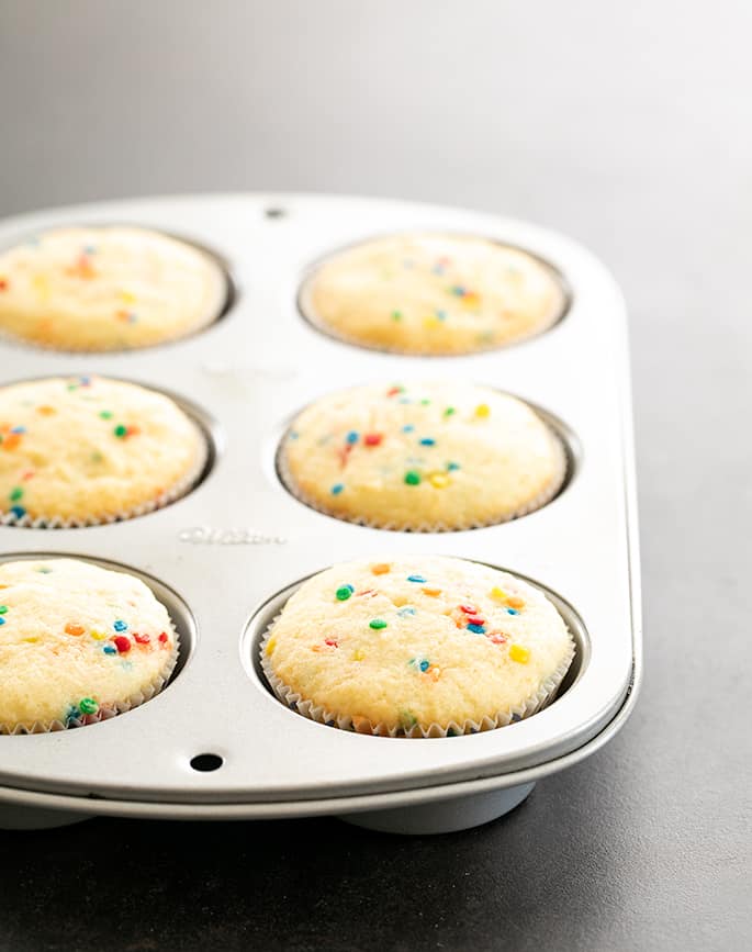 Gluten free funfetti cupcakes baked in muffin tin