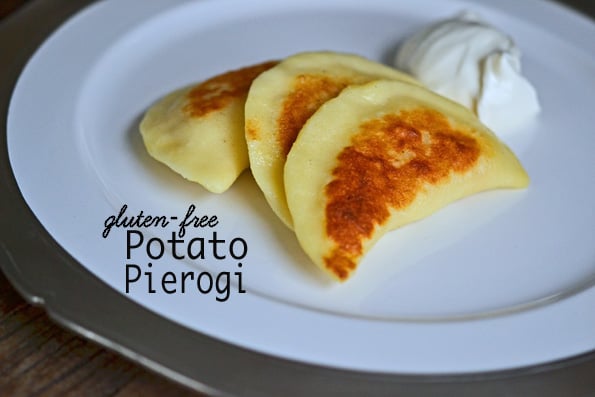 Gluten Free Potato Pierogi 3 pierogis on white plate