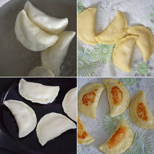 Pierogis being fried 