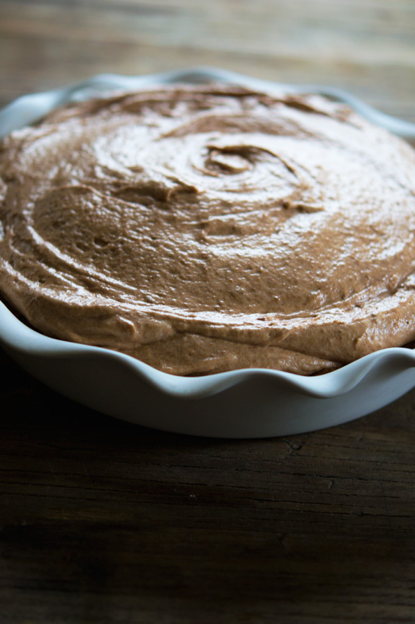 Peanut butter mousse pie in whee pie dish