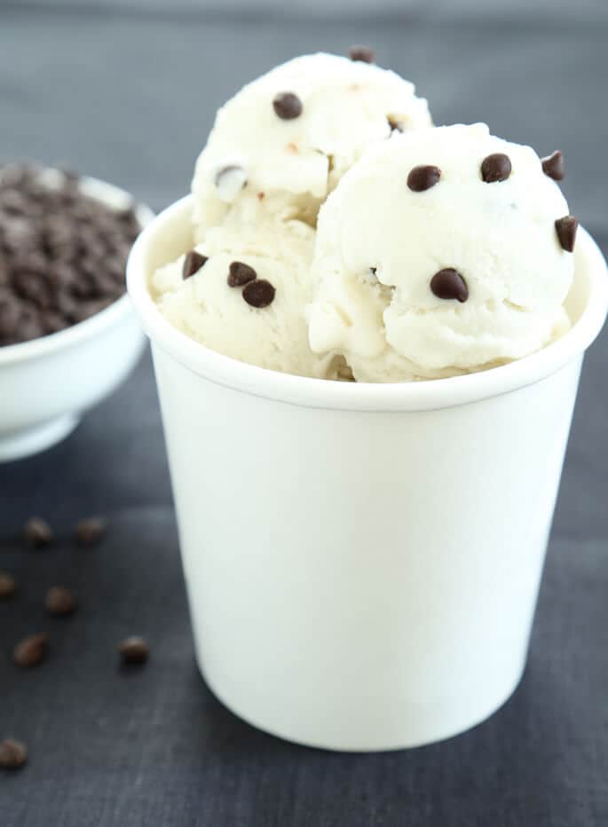 Smooth and creamy dairy free ice cream made from coconut milk, sugar, and just a touch of powdered gelatin. That's the secret ingredient that makes it perfectโeven though it's no churn!