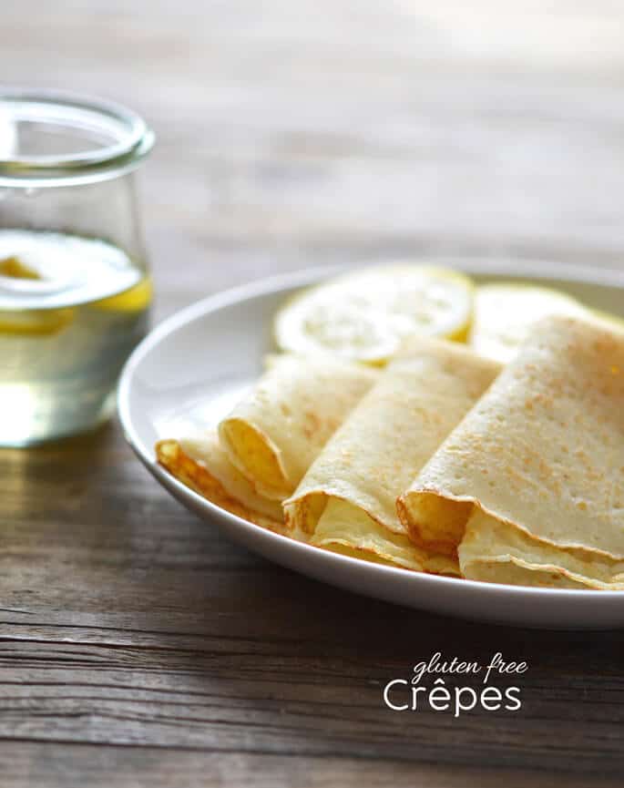 Gluten free crêpes are so, so easy to make (make the batter ahead of time, you’ll get best results). They take only a few pantry ingredients. They’re even easier to make than gluten free flour tortillas, plus they kick up an ordinary meal right to extraordinary.