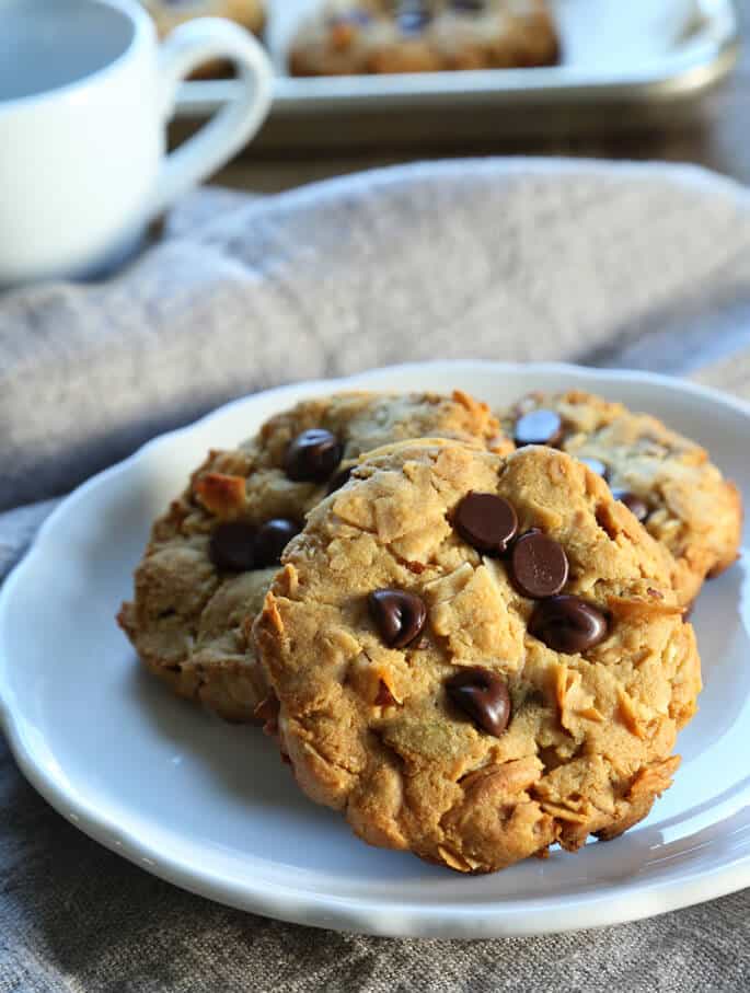 3 breakfast cookies on a white plate 