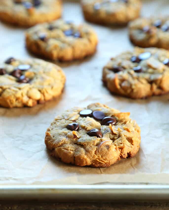 Multiple breakfast cookies on brown paper 