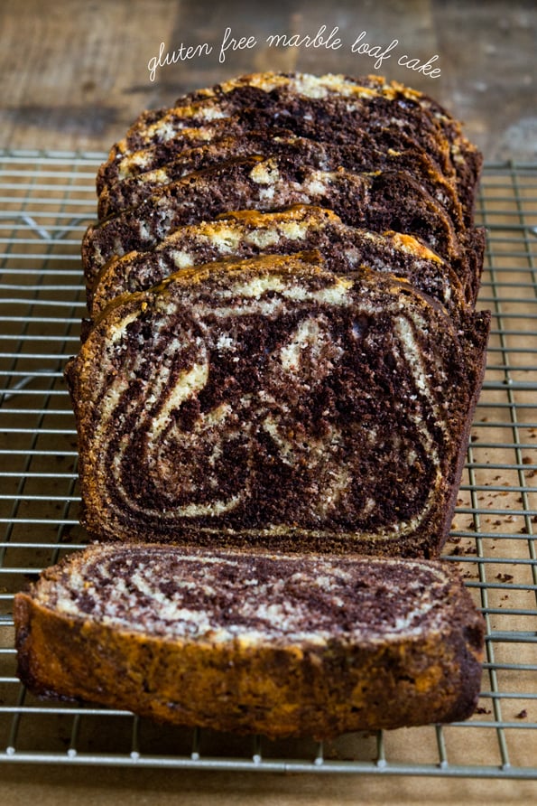 Marble loaf cake on tray