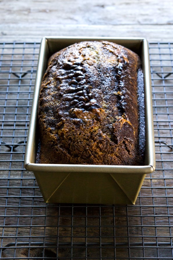 Marble loaf cake in loaf pan