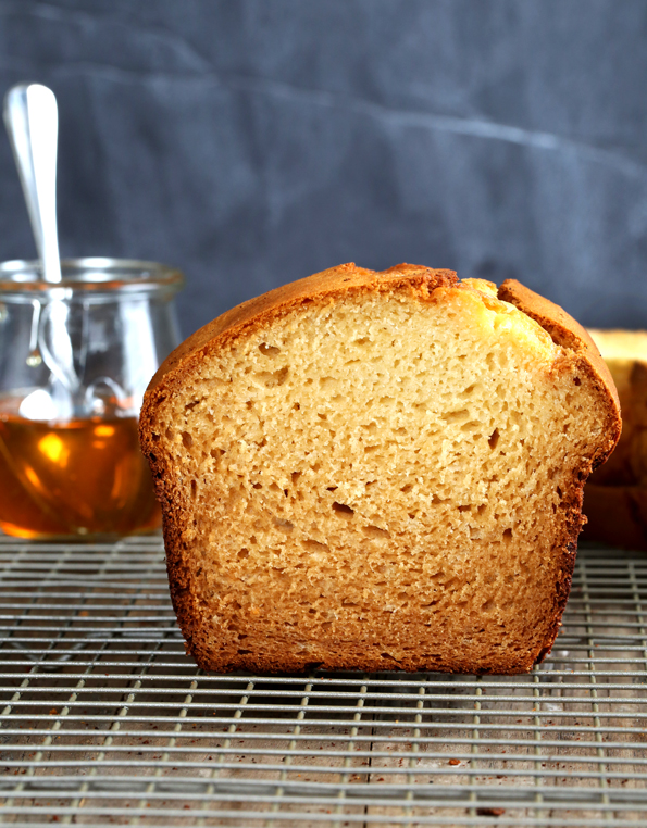 A close up of a piece of bread on a metal tray