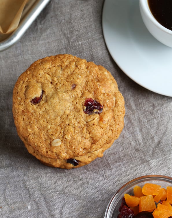 Oatmeal cookie on gray surface 