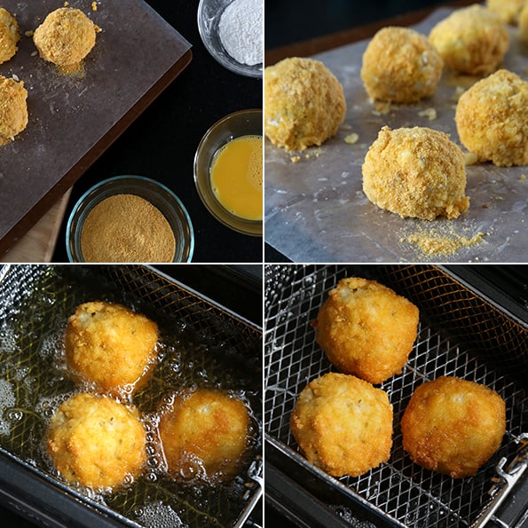 Rice balls being fried