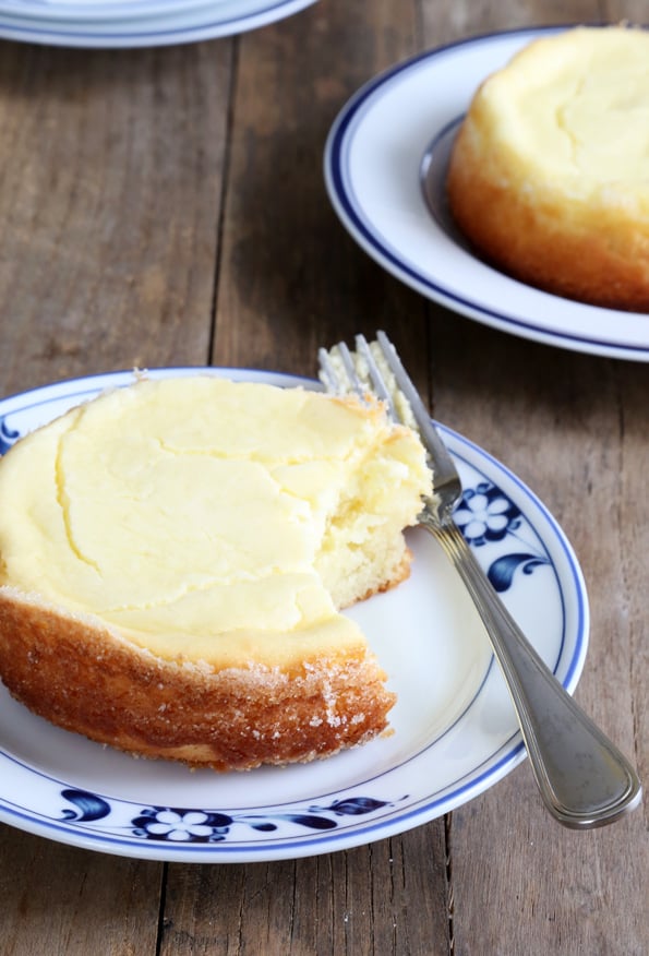 A close up of the inside of a butter cake on a white plate 