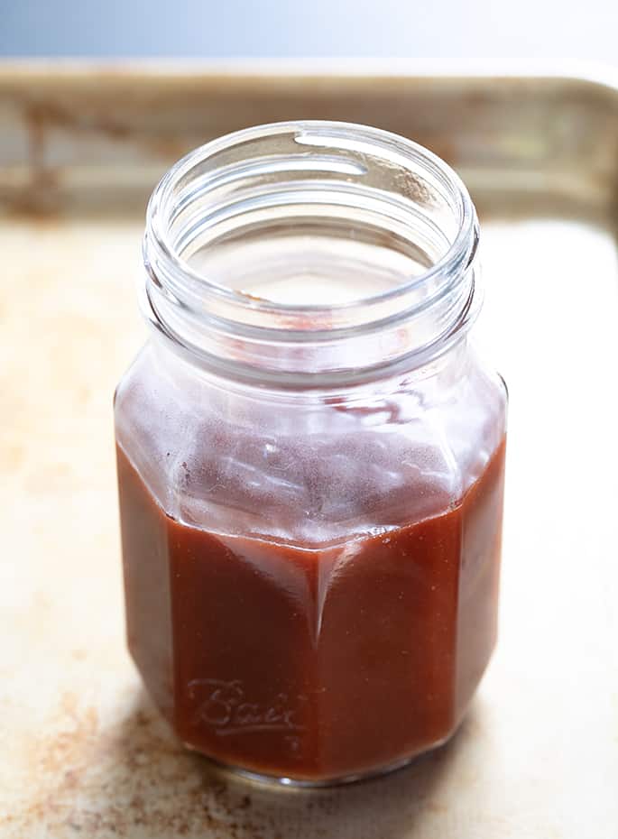 Homemade gluten free BBQ sauce in a jar, cooling