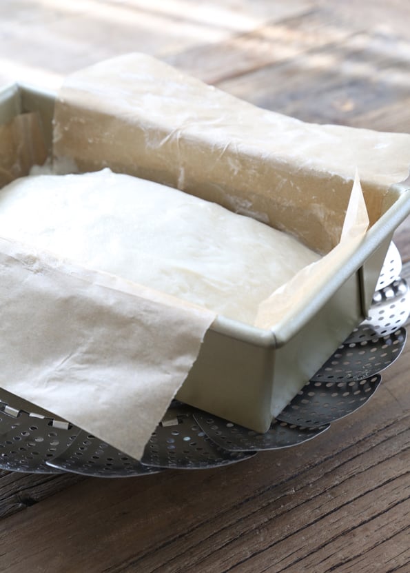 Bread dough in a loaf pan