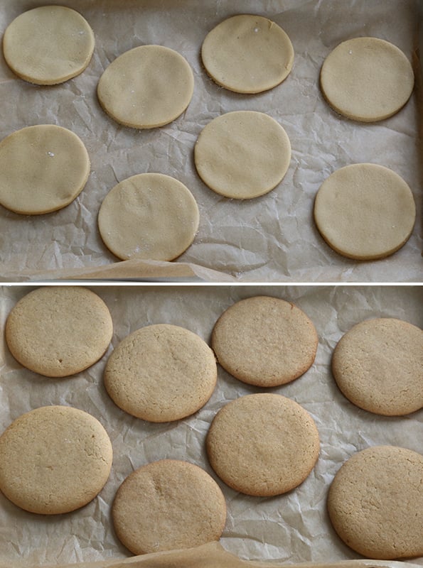 Overhead view of moon pie cookie dough and moon pie cookies