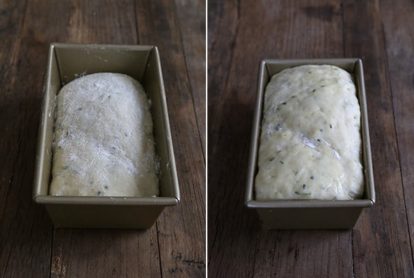 Zucchini bread dough in metal loaf pan