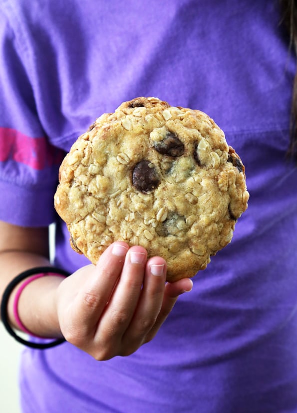 Person holding a chocolate chip cookie