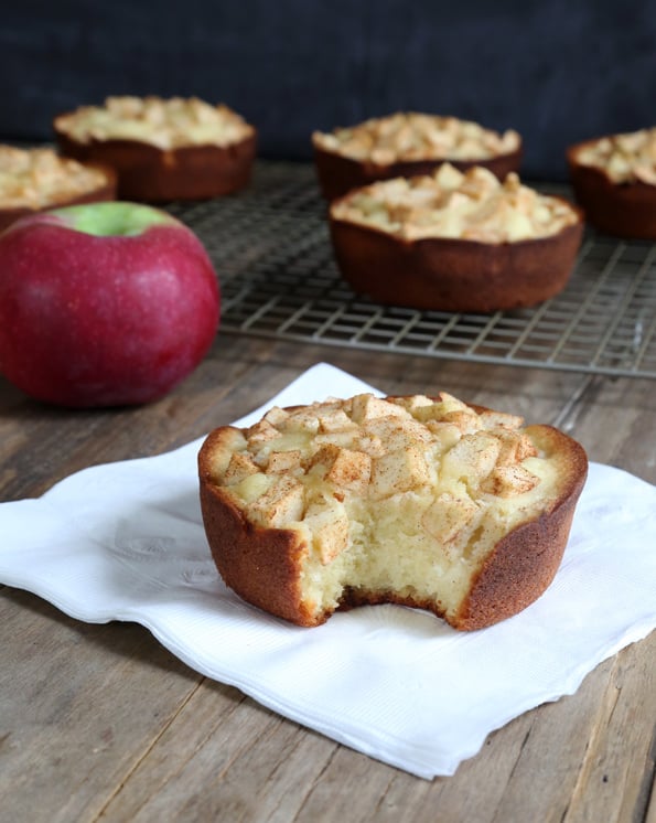 An apple pound cake on a white napkin