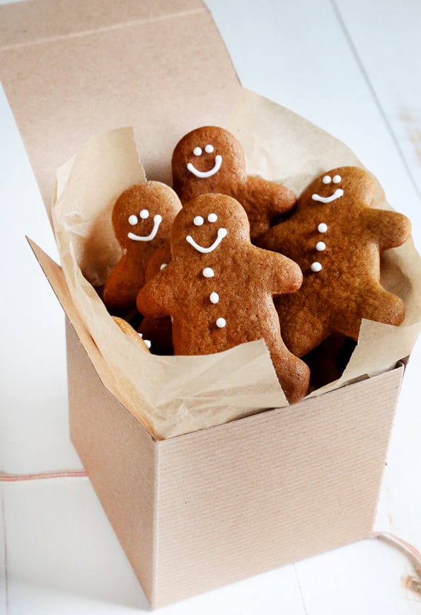 gluten free gingerbread men cookies in a brown box