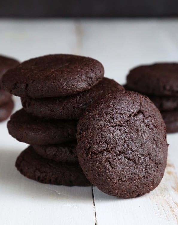 Chocolate cheesecake cookies on white surface