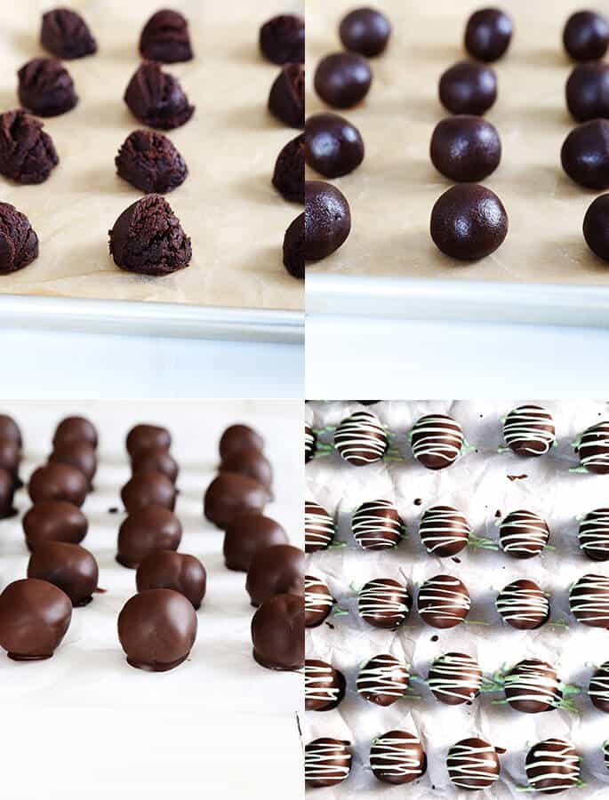 Cookie dough truffles being coated 