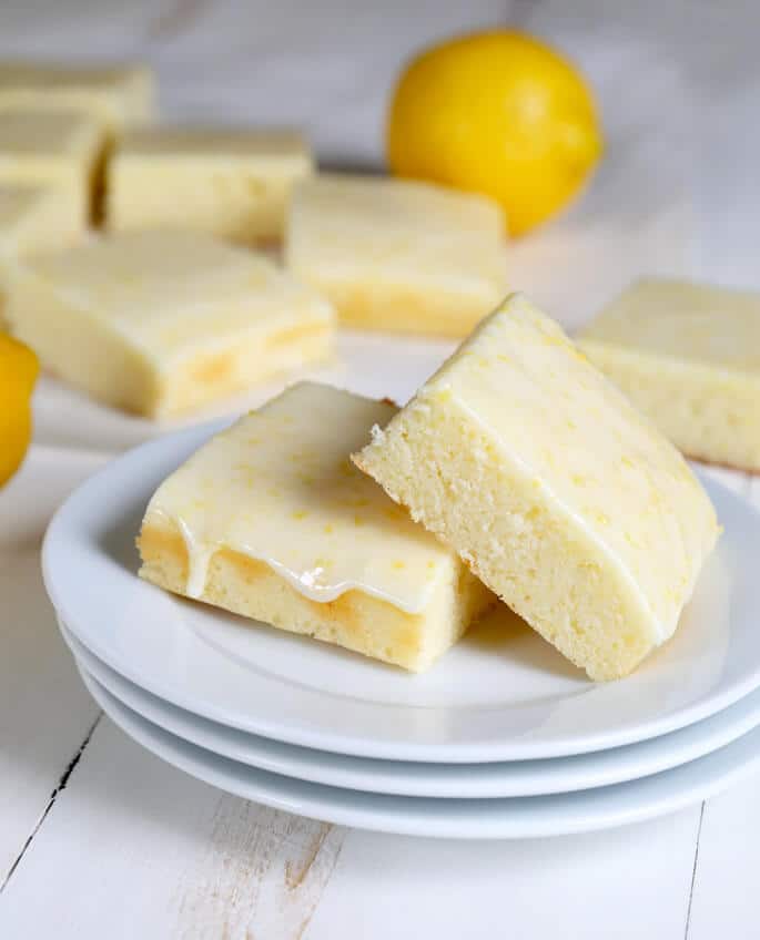 Lemon brownie leaning on another lemon brownie