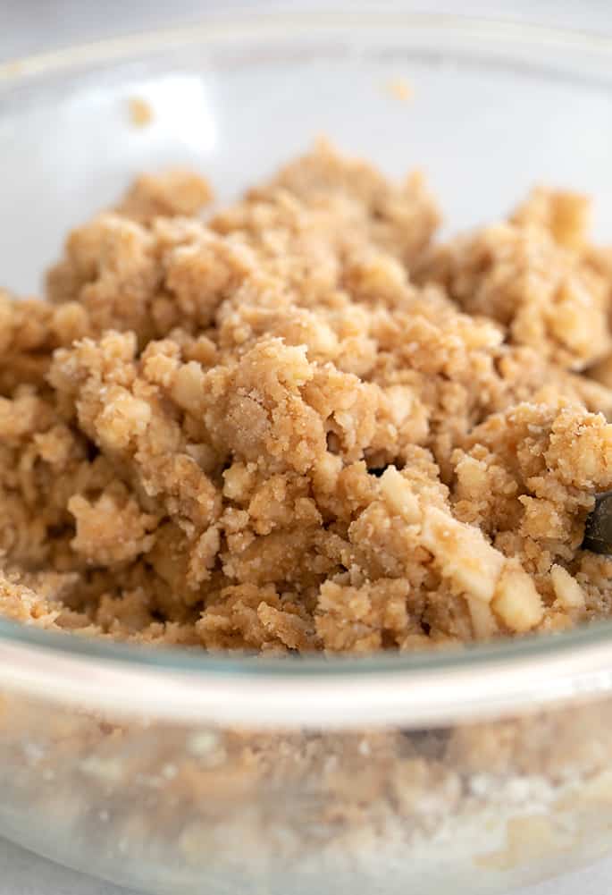 Apple peanut butter cookie dough in a bowl