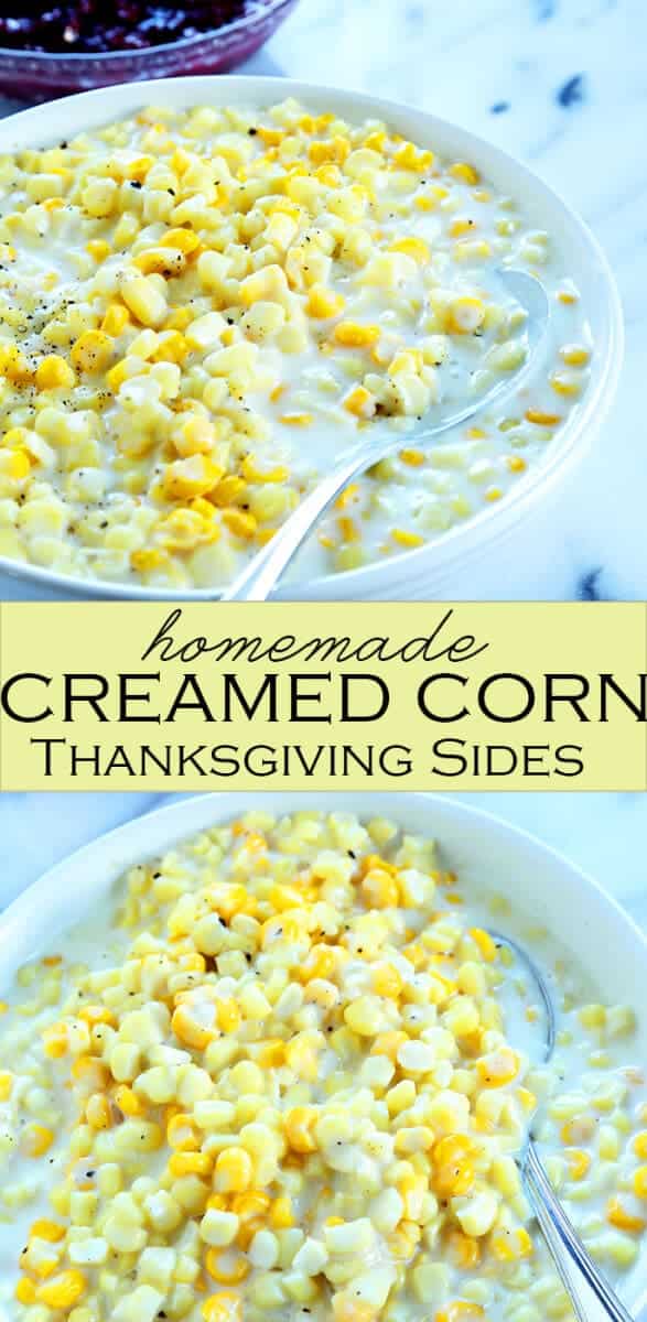 Creamed corn in a white bowl 