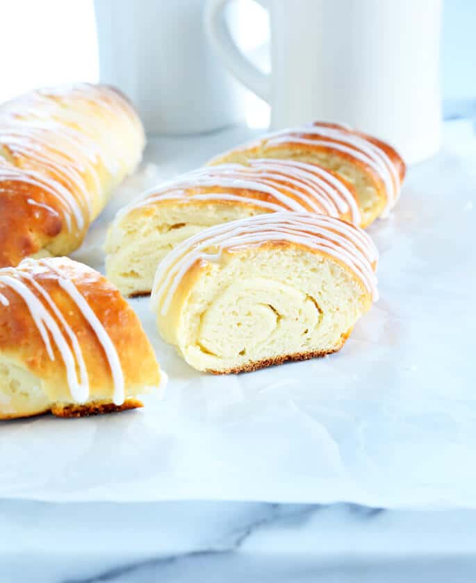 Danish bread on a white surface 