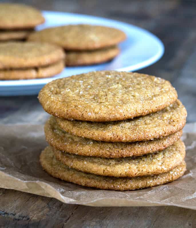 Stack of 5 ginger cookies on parchment paper