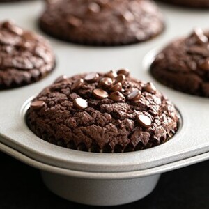 Flourless peanut butter chocolate muffins baked in tray