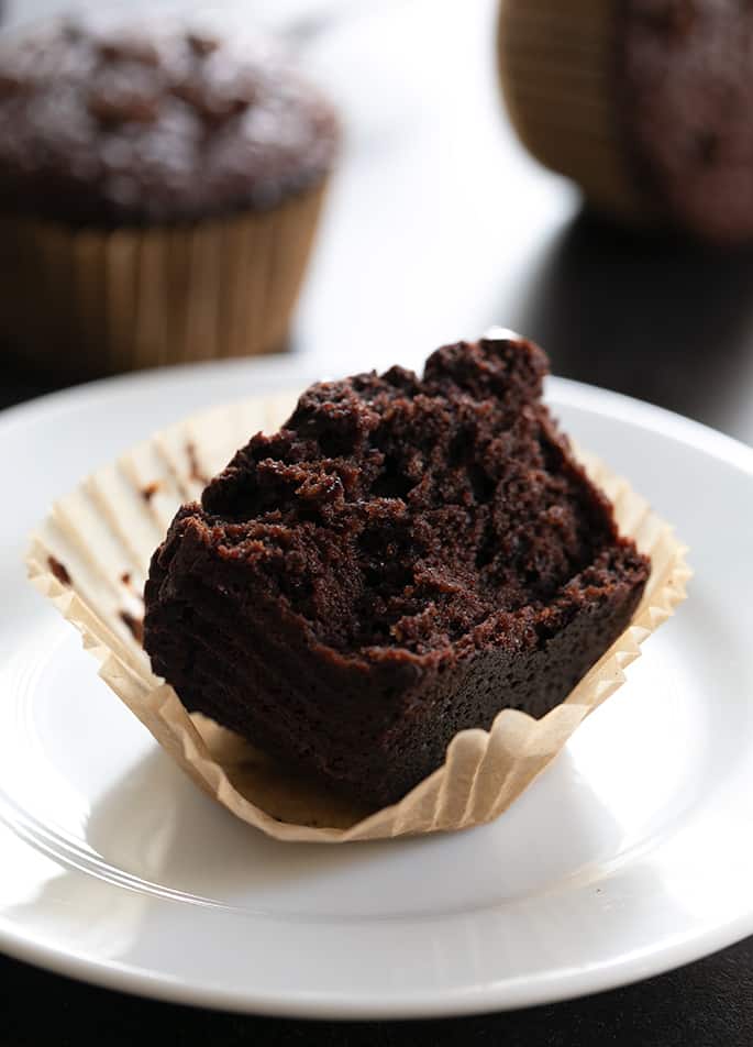 Image showing the tender inside of flourless chocolate peanut butter muffins