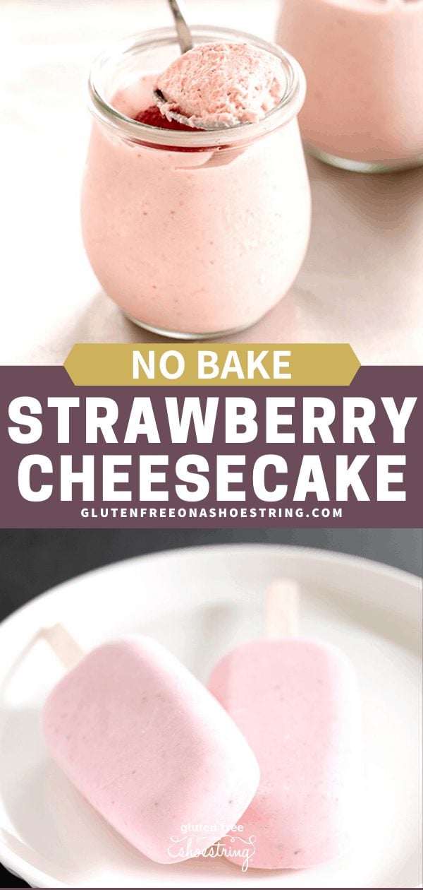 no bake strawberry cheesecake in jars with a spoonful, and frozen into popsicles