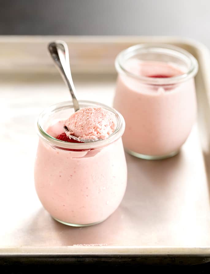 Strawberry cheesecake spoonful from jar