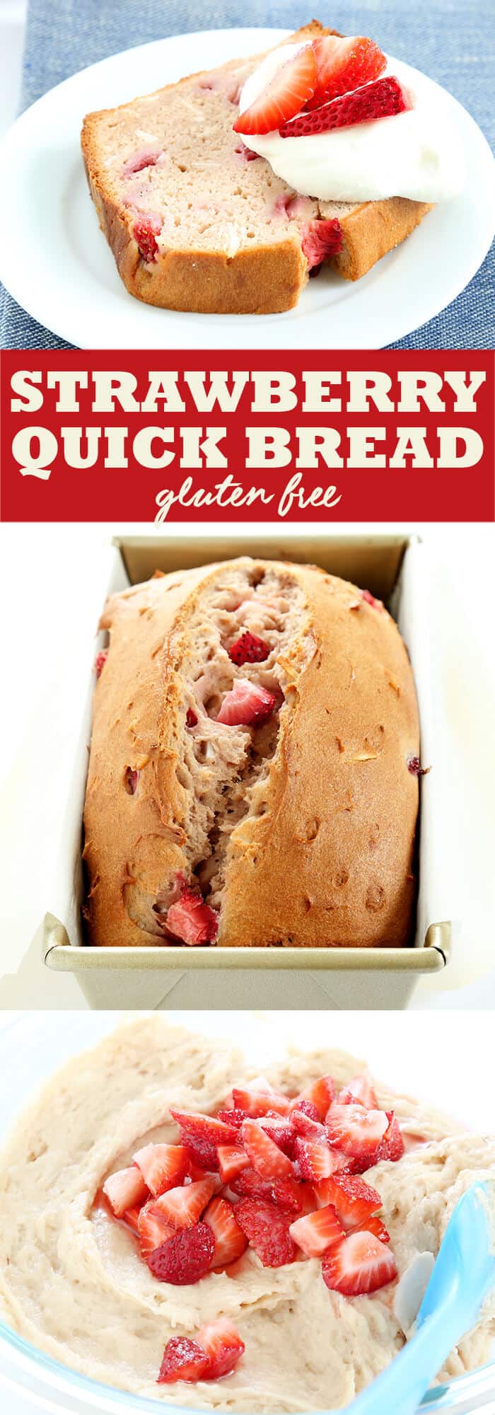 Fresh gluten free strawberry bread, packed with strawberry flavor. It can even be made with frozen berries. A perfect alternative to banana bread.