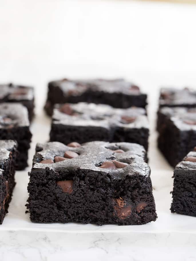 Side image of chocolate chip black bean brownie squares