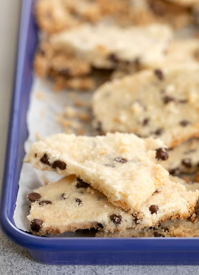 Cookie break up baked broken pieces in pan