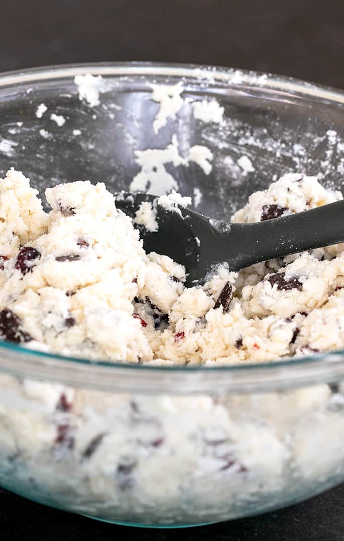 Raw unshaped scone dough in a bowl