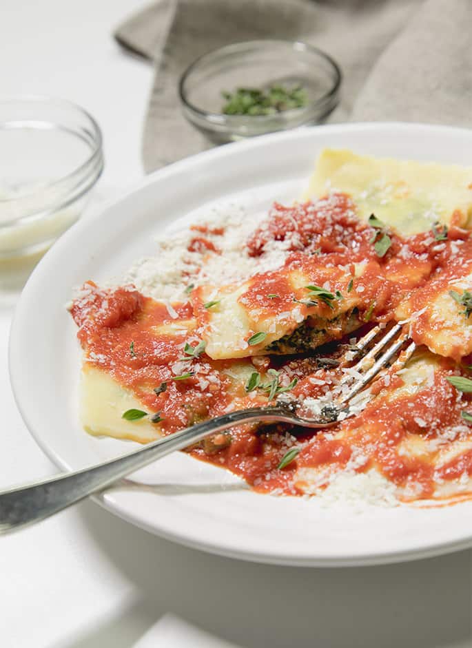 Homemade gluten free ravioli are way easier to make than you might think. And they freeze perfectly!