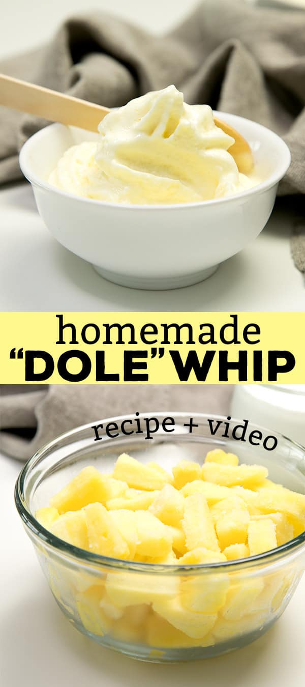 This Dole whip recipe, the pineapple soft serve, has only 2 main ingredients, and it's naturally gluten free and dairy free. Bring a taste of Disney home!