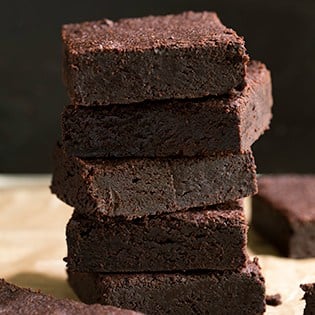 The richest fudgy gluten free brownies recipe made simply with a very basic rice flour blend, cocoa powder and melted dark chocolate. A chocolate lover's dream!