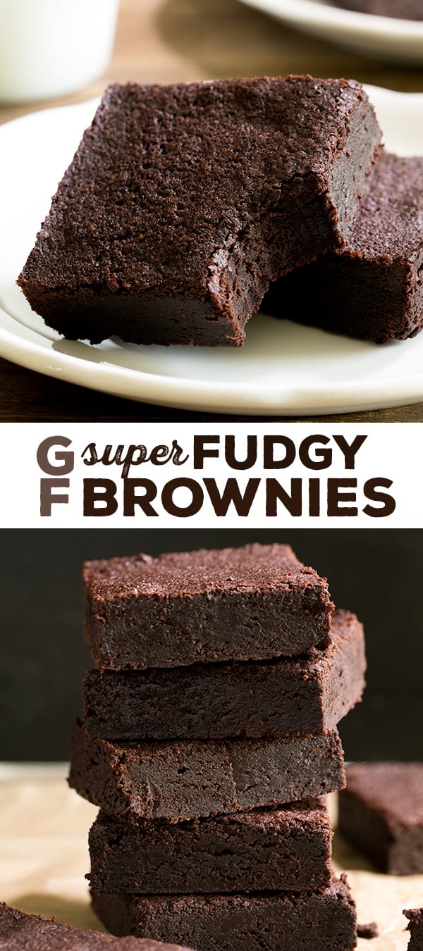 The richest fudgy gluten free brownies recipe made simply with a very basic rice flour blend, cocoa powder and melted dark chocolate. A chocolate lover's dream!