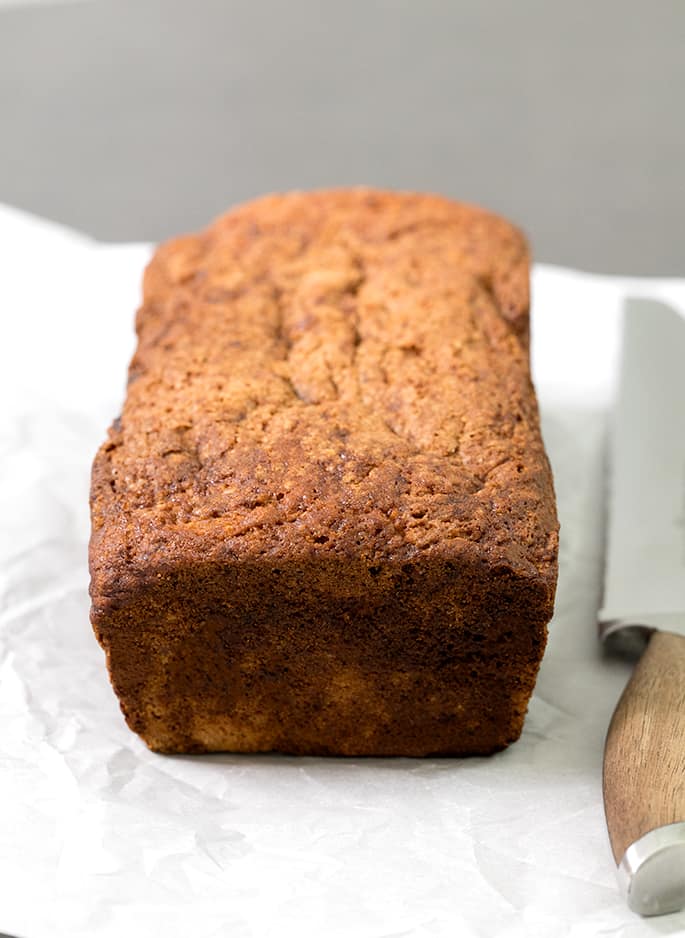 This cinnamon swirl gluten free banana bread is naturally dairy free—and it's incredibly moist and tender. The cinnamon-sugar just seals the deal. It's going to become your new favorite way to save those dying bananas!